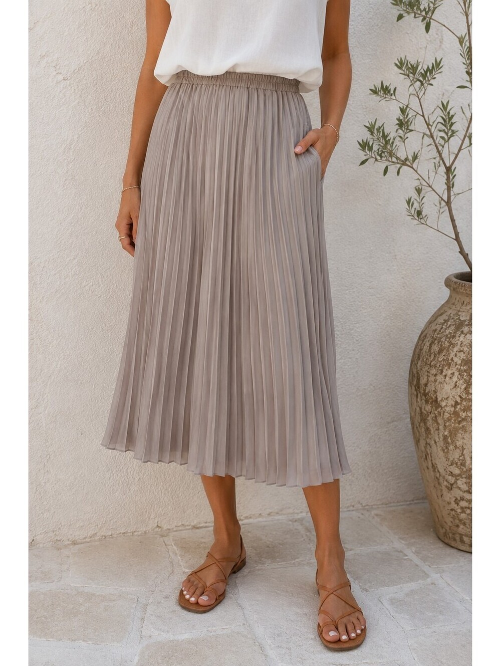 Grey Pleated Midi Skirt | Size M